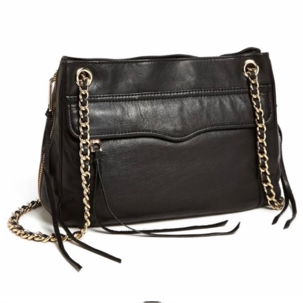 Rebecca Minkoff Swing Black Leather Gold Chain Shoulder Bag
